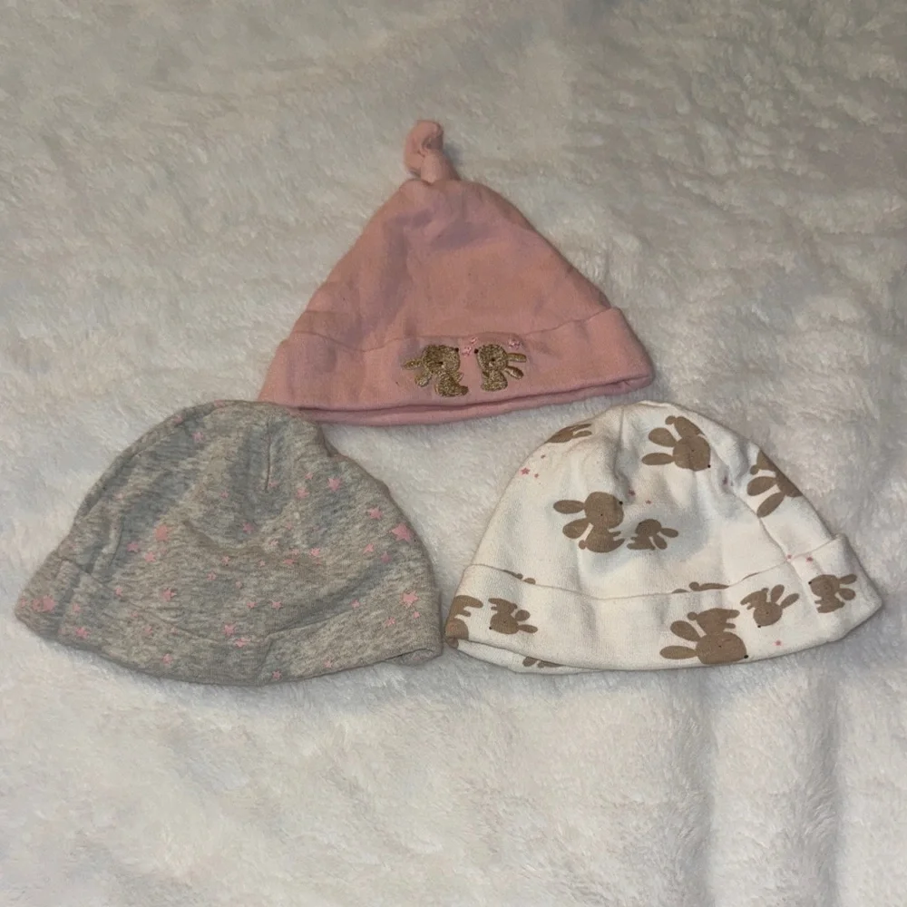 Gerber Kids Hat Set - Pink, Gray, and White with Brown